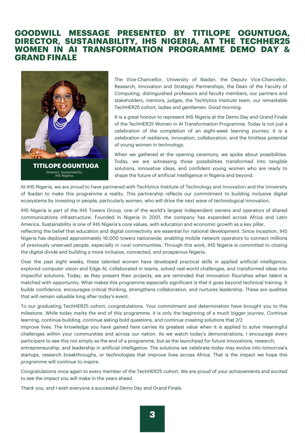 Goodwill message from IHS Nigeria
